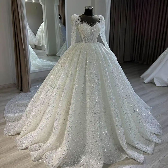 ترکیب باکس دوزی با مدل های کلاسیک لباس عروس